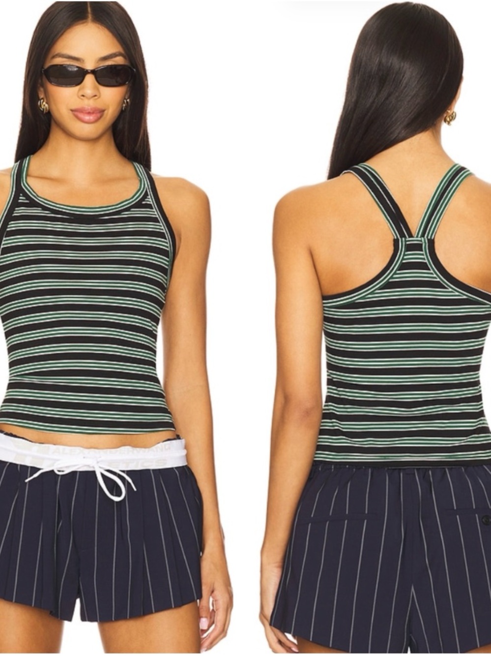 Revolve x Lioness Black and Green Striped Tank Top